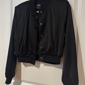 Zara Women's Sleek Black Bomber Jacket